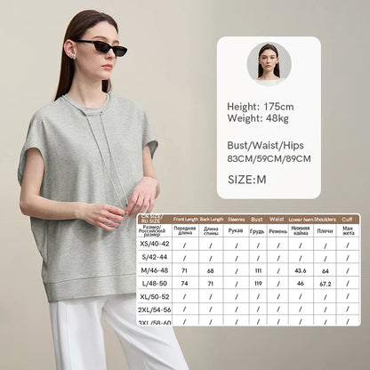 Amii Women's T-Shirt 2026 Summer New Quick Dry Anti-Bacterial Drawstring Dolman Tee Loose Tunic O-Neck Top For Women 12622024