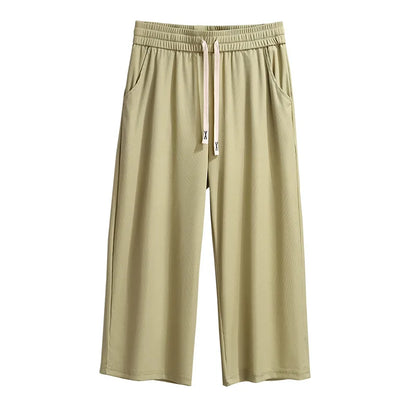 155Kg Plus Size Women's Summer Loose Straight High-Waisted Ice Silk Cropped Pants Hip 150 5XL 6XL 7XL 8XL 9XL 4Colors