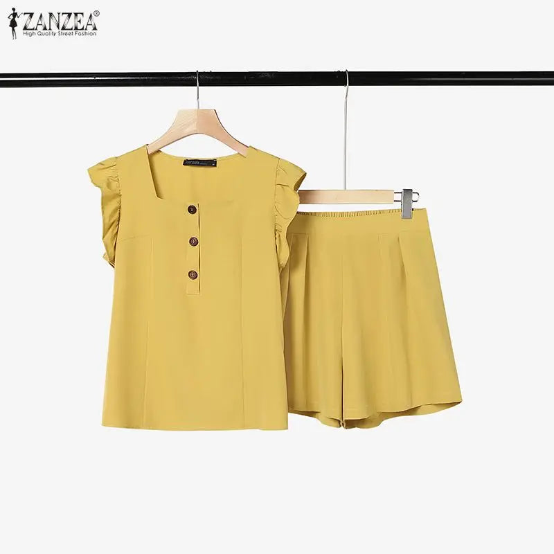 Stylish Sleeveless Square Neck Tanks Tops Short Sets ZANZEA Summer 2 Pieces Sets Casual Holiday Outfits Women Matching Sets 2026
