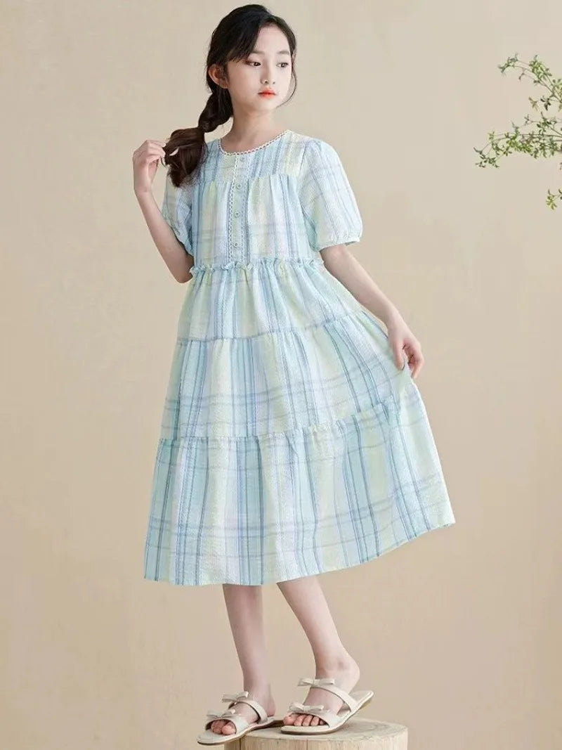Lightweight Cotton Fabric Girls Party Dresses 2025 Kids Clothes 10 12 Years Dress Vintage Luxury Girl Pink Sets for Children Old