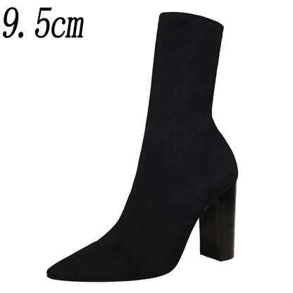 2026 New Socks Boots Fashion Ankle Boots For Women Boots Balck Pointed Toe Elastic Heels Shoes Fetish Autumn Winter Female Shoes