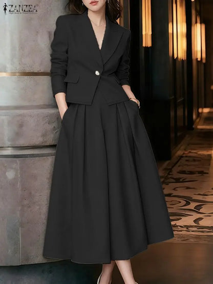 ZANZEA Office Women 2 Piece Sets Spring Outfits 2026 Elegant Long Sleeve Blazer Dress Suit Fashion Work OL Tracksuit Skirt Sets
