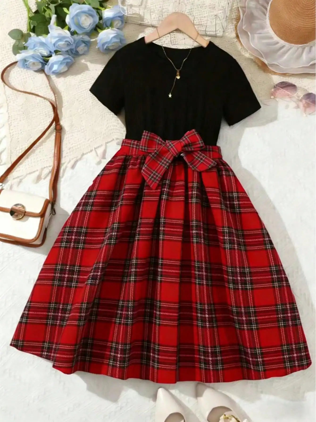 2026 Summer New Collection, Children's and Women's Clothing, Small Flying Sleeve Printed Round Neck Cute Plush Dress