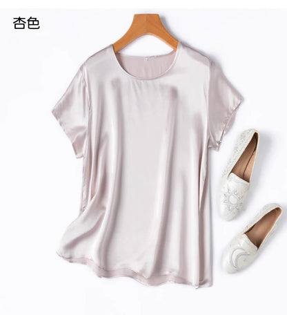 ZVAQS 100% Mulberry Silk T Shirts Woman Elegant Satin T Shirt 27 Colors High Quality Silk Summer Tops 2025 Women Clothing Топ