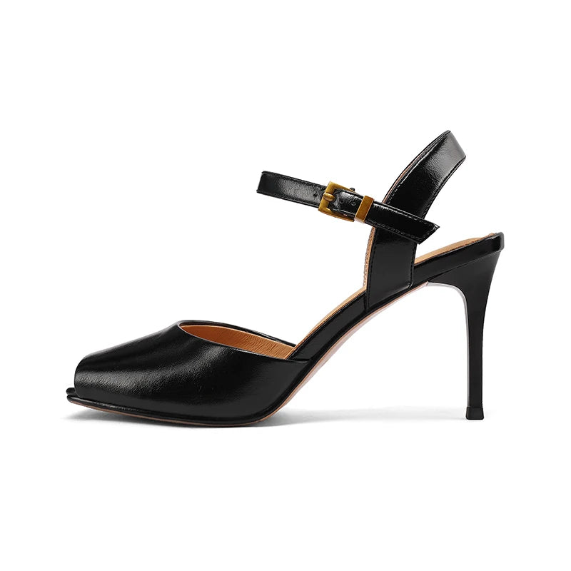 SmallHut New 2026 Trend Peep Toe Sandals Summer Women High Thin Heels Black Red Buckle Ankle Strap Sexy Ladies Party Shoes