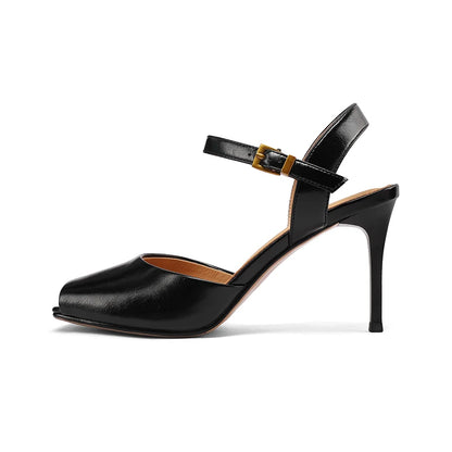 SmallHut New 2026 Trend Peep Toe Sandals Summer Women High Thin Heels Black Red Buckle Ankle Strap Sexy Ladies Party Shoes