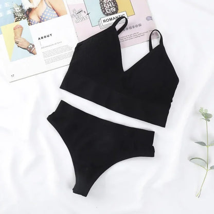 Women Underwear Set Wireless Lingerie Panties Bra Sexy G-String Seamless Tank Crop Top Brassiere New