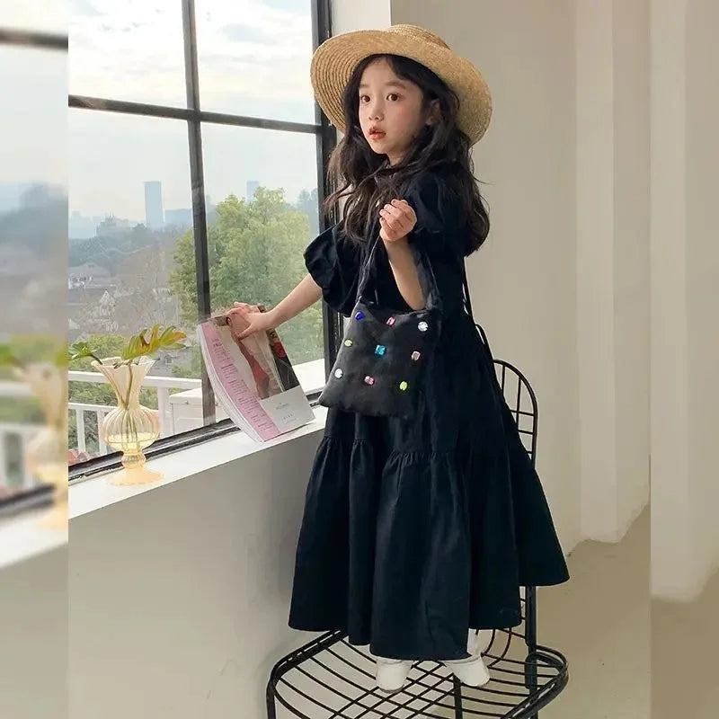 Girl Summer Puffy Dresses Kids Princess Puff Sleeve Ball Gown Children Birthday Cute Clothes Teenager Casual Fashion Vestidos