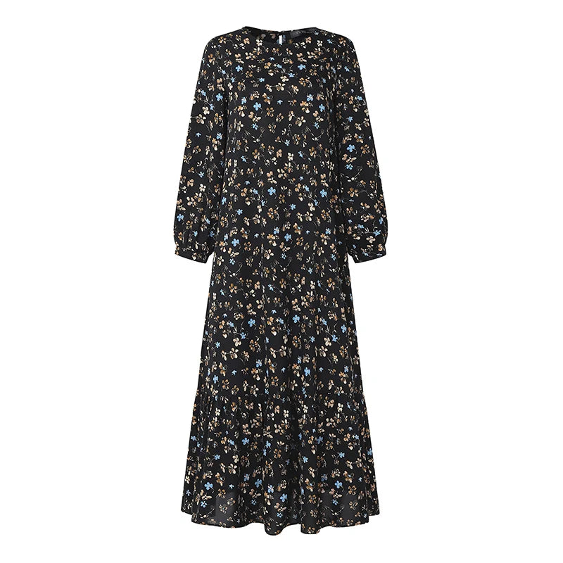 Women Bohemain Printed Maxi Dress ZANZEA Elegant Muslim Abaya Casual Long Sleeve Floral Sundress Kaftan Robe Femme Hijab Vestido