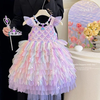 A Sweet and Lovely Girls' Mermaid Dress in Light Purple, Hot Sale Colorful Sparkling Sequin Party Outfit