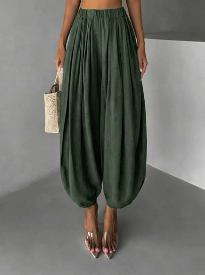 Summer Women's Clothing Loose Fit Harem Pants Retro Wide Leg Trousers With Elastic Waist Vintage Polyester Ice Silk Long Pants