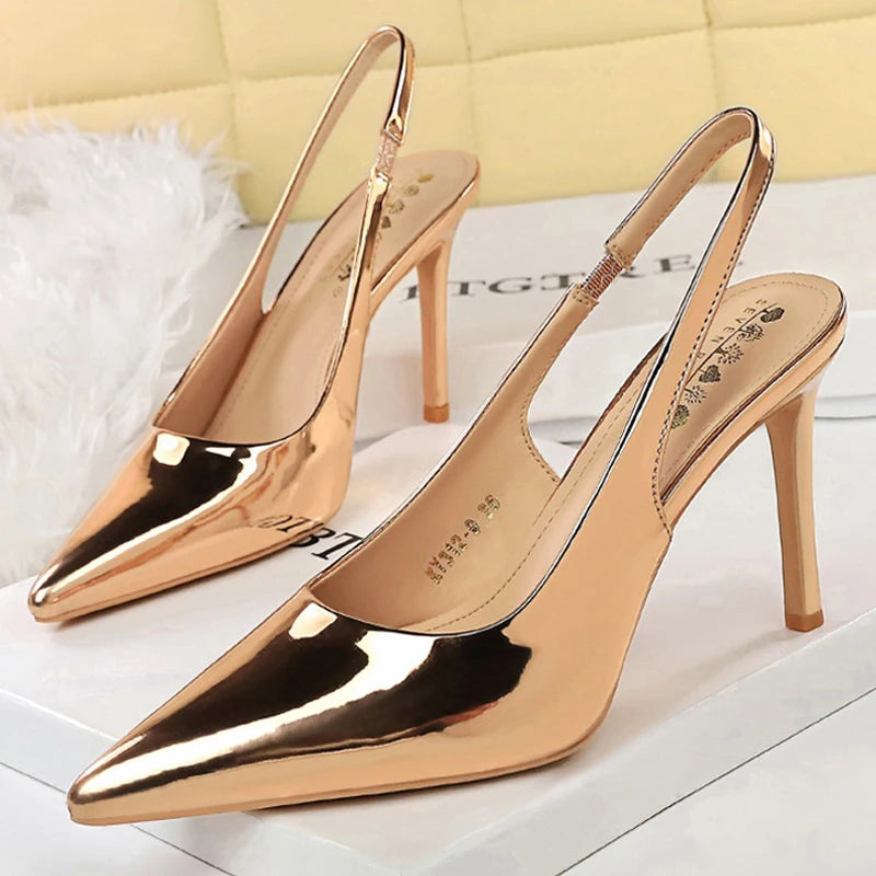 BIGTREE Shoes Women Pumps Patent Leather High Heels Sexy Party Shoes Stiletto 9 cm Heels Summer Heeled Sandals Lady Plus Size 43