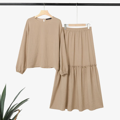 2026 ZANZEA Fashion Women Long Sleeve Tops Dress Suit Muslim 2 Piece Sets Solid Outfits Dubai Hijab Tracksuit A Line Skirt Sets