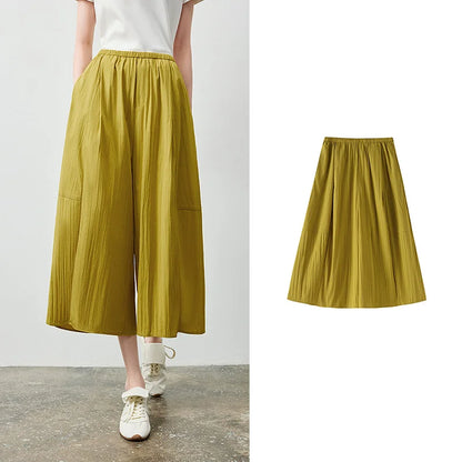 TOYOUTH Women's 2026 Autumn New Wide-Leg Skort Slimming Accordion Pleated Commuter Skirts