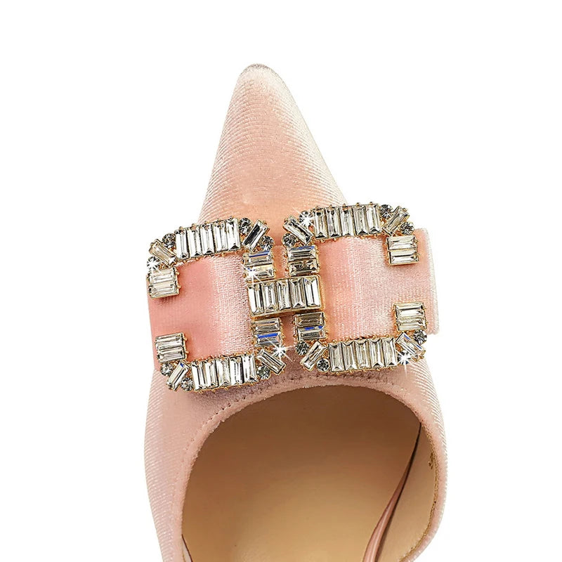 Women 7 Cm And 10.5 Cm Heels Metal Buckle Women Pumps Rhinestone Luxury Banquet Shoes Sexy High Heels Female Stiletto Size 43