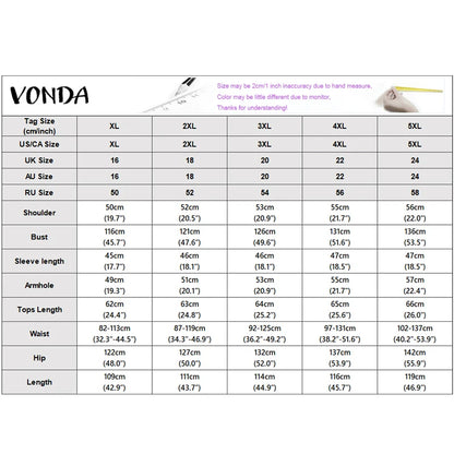 Plus Size Outfits Women Two Piece VONDA Ruffle Sleeve Asymmetrical Hem Tops Wide Leg Pants Sets Elegant V Neck 3/4 Sleeve Suits