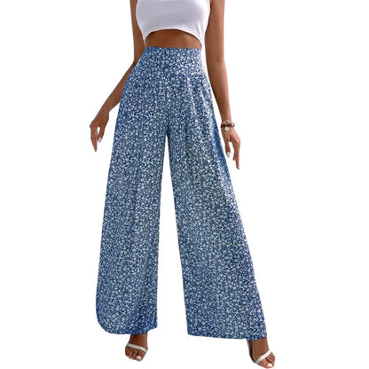 2024 New Red Green Blue Black Floral High-Waisted Bell-Bottoms Pants Loose and Comfortable Slim Ladies Design Feeling Pants