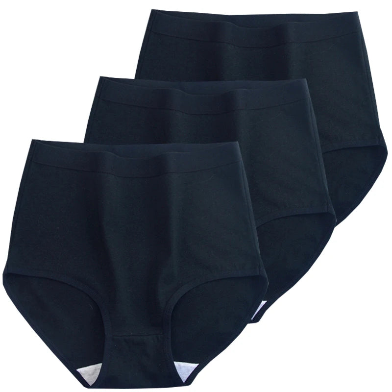 3pcs Cotton Women Panties Lady Plus Size Underwear Large Size High Waist Briefs Breathable Solid Color Female Lingerie