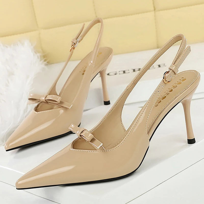BIGTREE Shoes Women Pumps Bowknot High Heels 8 CM Stilettos Hollow Out High Heeled Sandals Summer Shoes Buckle Sexy Party Shoes