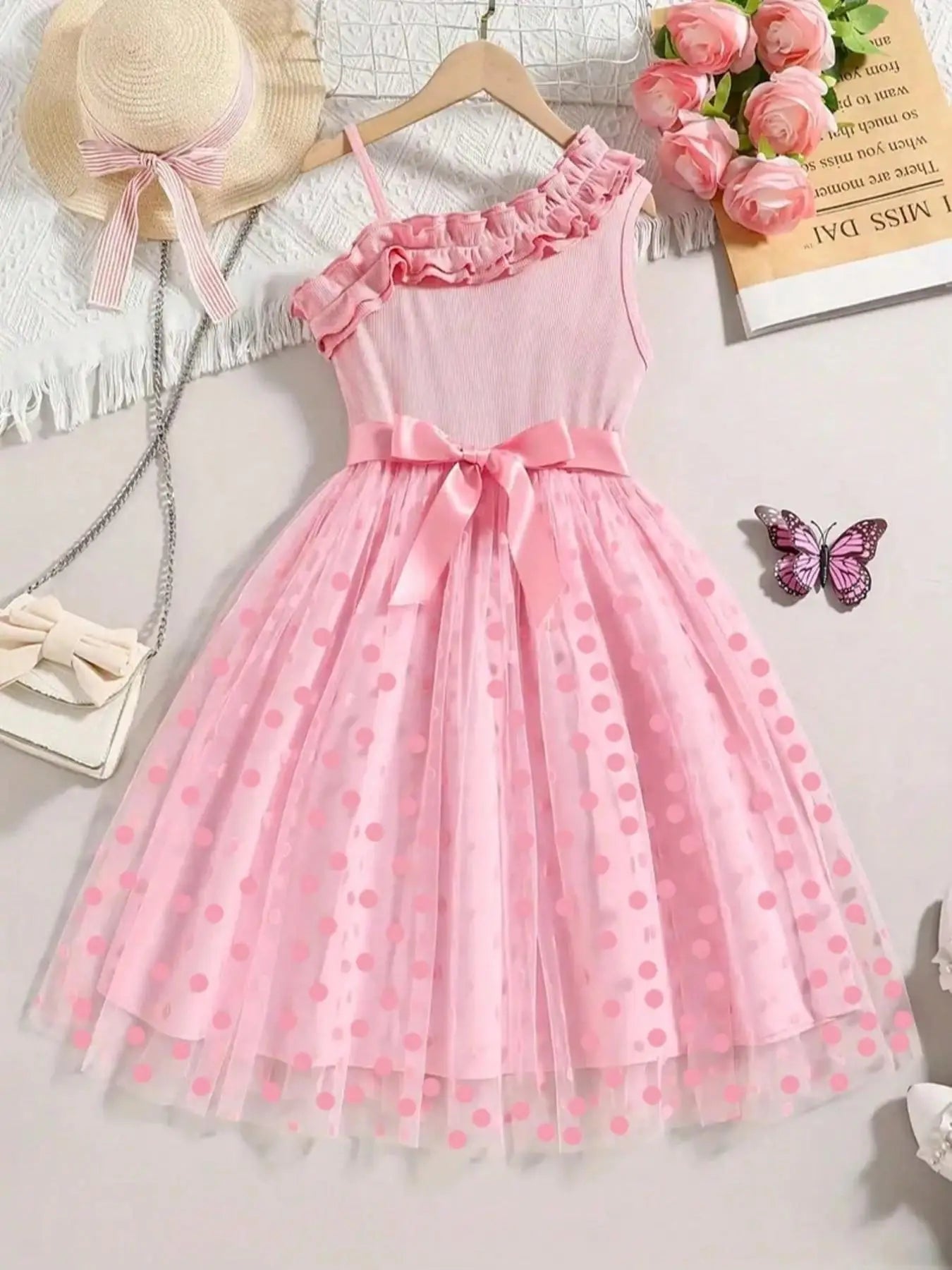 Leisure and Sweet Summer Girl Ruffle Decoration Cami Tutu Dress Princess Mesh Children's Dress