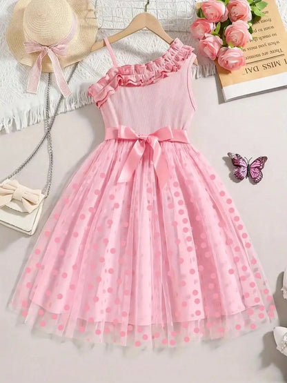 Leisure and Sweet Summer Girl Ruffle Decoration Cami Tutu Dress Princess Mesh Children's Dress