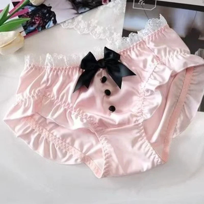 Lolita Bra Set Sweet Bow Gathering Collecting Lateral Breasts Comfortable Non-steel Ring Anti-Sagging Color Blocking Bra Set