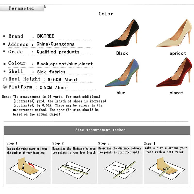 BIGTREE Shoes Women Pumps Metal Heeled Women Shoes Satin Pumps Women Heels Stiletto High Heels Wedding Shoes Women 10.5 cm Heels
