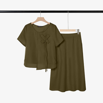 ZANZEA 2026Summer Outfits Elegant Women 2 Piece Sets O Neck Short Sleeve Blouse Dress Sets Solid A Line OL Work Midi Skirt Suit