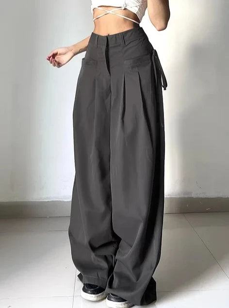 Office Chic High Waist Wide Leg Suit Pants, Loose Fit Casual Trousers for Commute