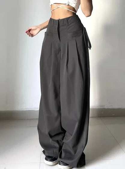 Office Chic High Waist Wide Leg Suit Pants, Loose Fit Casual Trousers for Commute