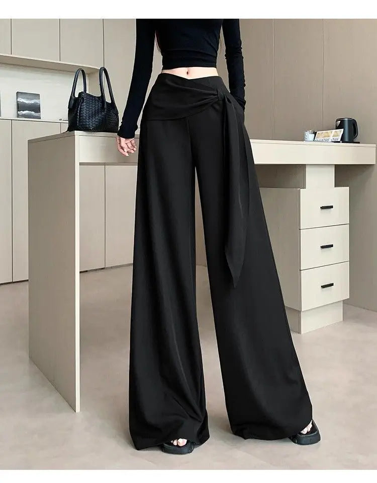 High Waisted Wide Leg Pants With Tie Waist Detail Loose Fit Casual Full Length Women's Trousers