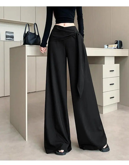 High Waisted Wide Leg Pants With Tie Waist Detail Loose Fit Casual Full Length Women's Trousers