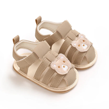 0-1Year Baby Shoes Infant Pre-Walker Shoes Cute Teddy Bear Pattern Summer Sandals Soft Sole Adjustable Strap Daily Footwear