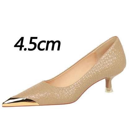 Retro High Heels Snake Patterned Patent Leather Women Pumps Stilettos Banquet Shoes Sexy Party Shoes Metal Tip Ladies Heels 2026