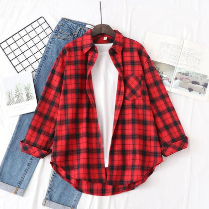 Brand Women's Flannel Plaid Shirts 2025 New Ladies Tops Exquisite Designer Style Loose Blouses Casual Cotton Long Sleeve Blouse