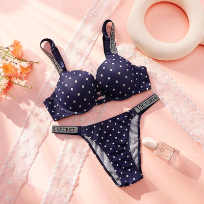 Victoria Secret Hot Sexy Lingerie Set Very Sexy Shine Script Polka Dot Push Up Bra With Shine Script Thong Panty