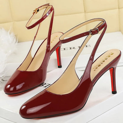 Fashion Sandals Women High Heels Round Toe Sweet Women Pumps Patent Leather Luxury Banquet Shoes Stiletto Heels Sandals Summer