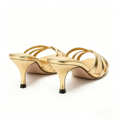 Elegant Kitten Heel Gold Women's Slippers Sexy Open-Toe Slide Sandals for Ladies Street Style Summer Comfortable Beach Sandals