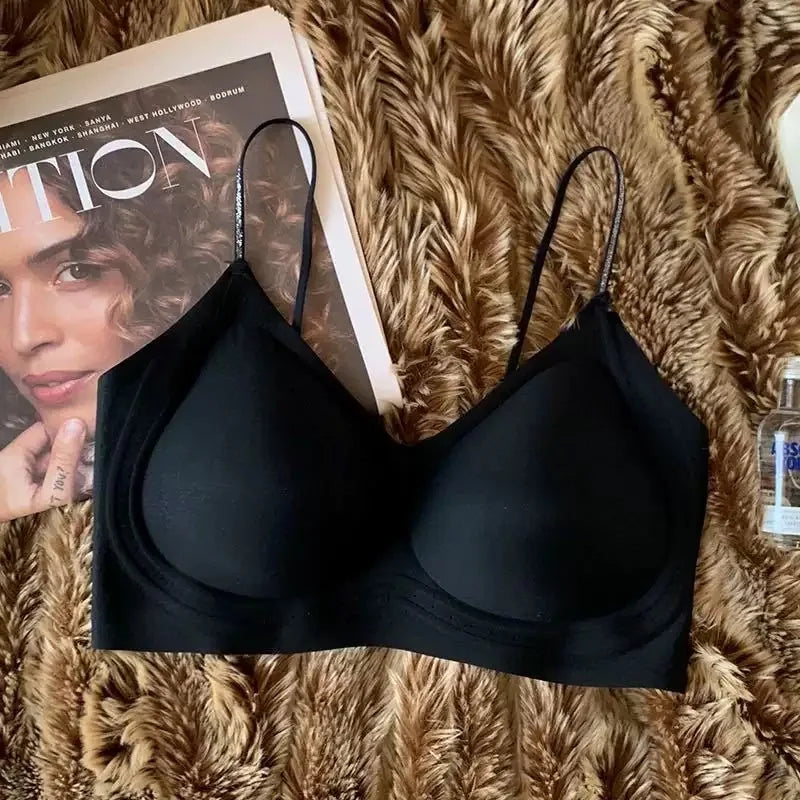 Summer Thin Ultra-thin Ice-skinned Thin Shimmering Shoulder Strap Underwear for Women Without Marks and Beautiful Back Bra