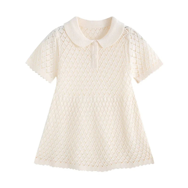 MILANCEL Summer Baby Dress 9M-4T Hollow-out Diamond Pattern Baby Girls Knit Dress Sweet Thin Ventilate Childre Clothes