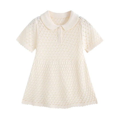 MILANCEL Summer Baby Dress 9M-4T Hollow-out Diamond Pattern Baby Girls Knit Dress Sweet Thin Ventilate Childre Clothes