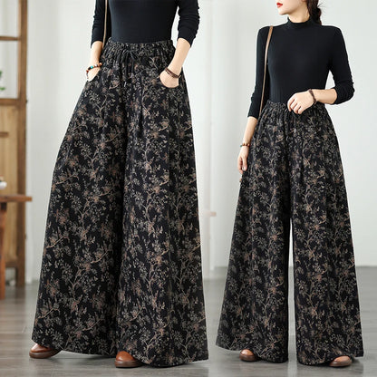 plus Size Denim Wide Leg Pants New Print Elastic Loose Slimming Casual Versatile Straight Cut Denim Pants Ladies High Waist