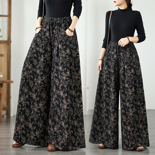 plus Size Denim Wide Leg Pants New Print Elastic Loose Slimming Casual Versatile Straight Cut Denim Pants Ladies High Waist
