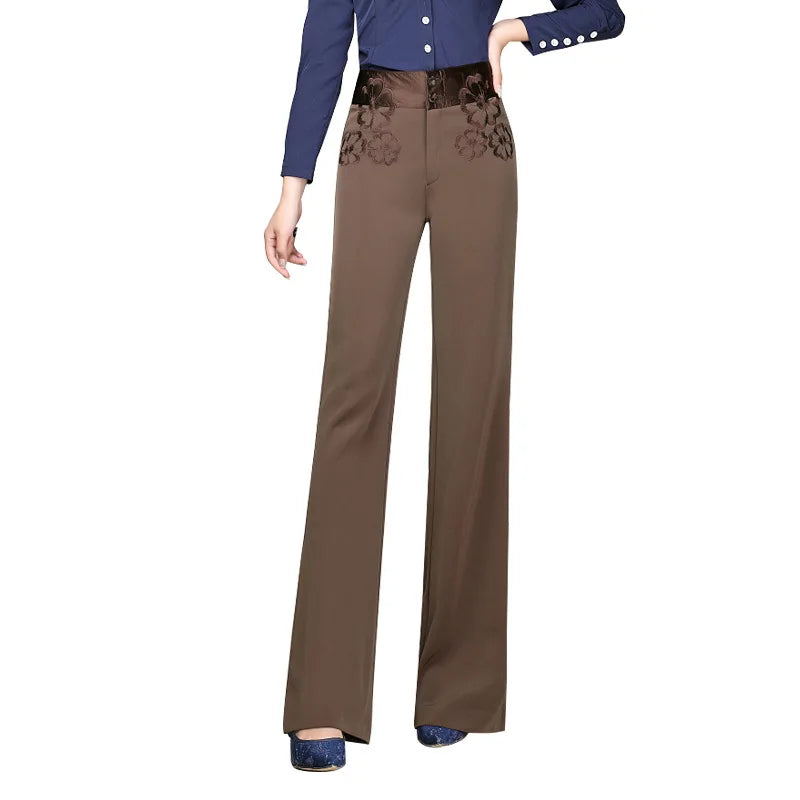 Women's High Waisted Straight Leg Long Pants Middle Aged Office Lady Elegant Embroidered Trousers Oversize 6XL Dropshipping