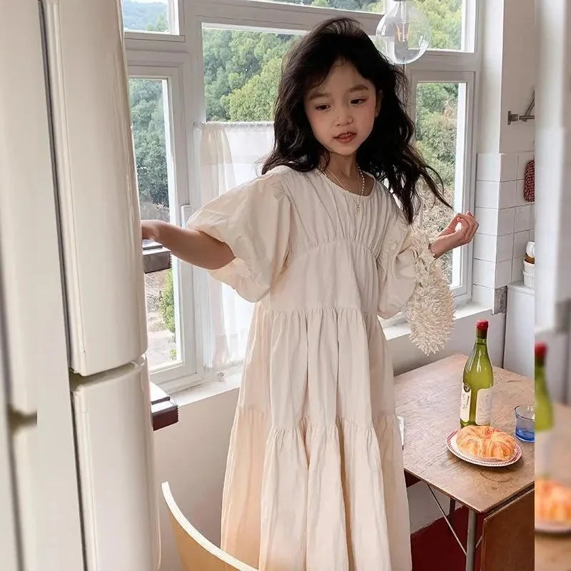 Girl Summer Puffy Dresses Kids Princess Puff Sleeve Ball Gown Children Birthday Cute Clothes Teenager Casual Fashion Vestidos