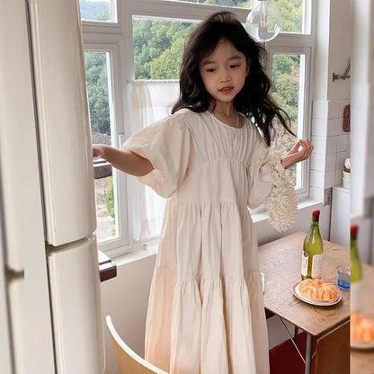 Girl Summer Puffy Dresses Kids Princess Puff Sleeve Ball Gown Children Birthday Cute Clothes Teenager Casual Fashion Vestidos
