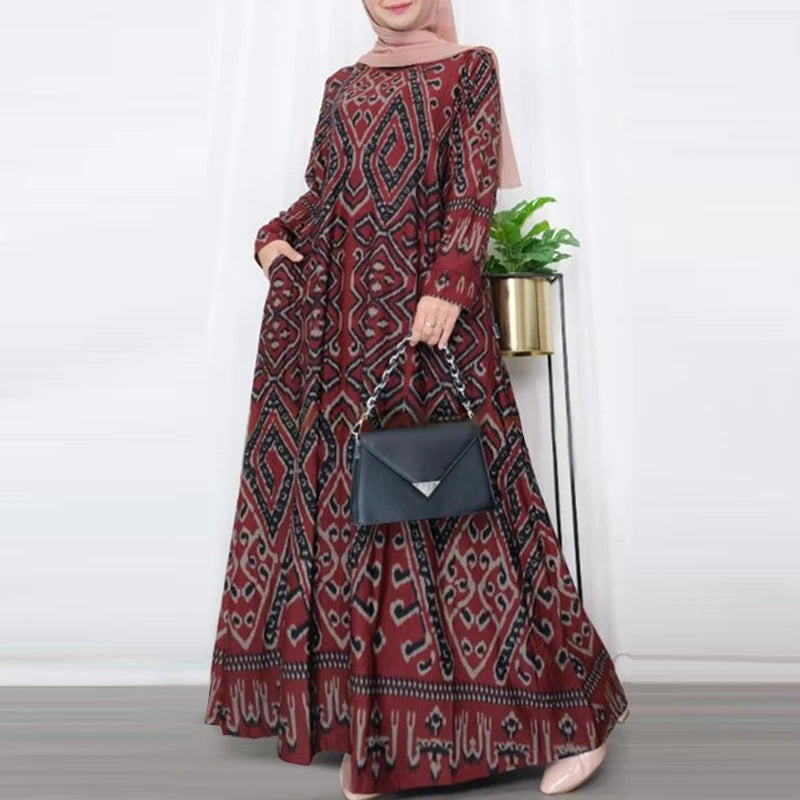 ZANZEA Women Vintage Floral Printed Sundress Spring Long Sleeve Muslim Abaya Maxi Long Dress Turkey Hijab Vestido Robe Femme