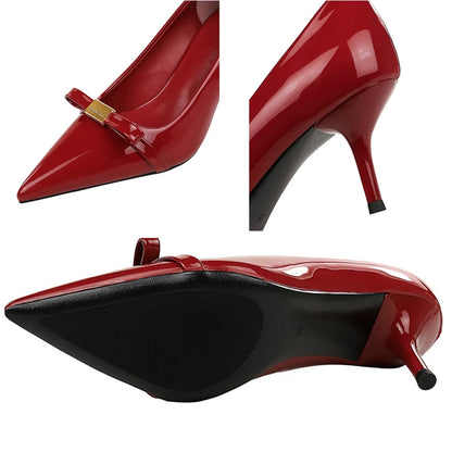 BIGTREE Shoes Patent Leather Women Pumps Bowknot Design High Heels Occupation OL Office Shoes Stiletto Heels 6 cm Party Shoes