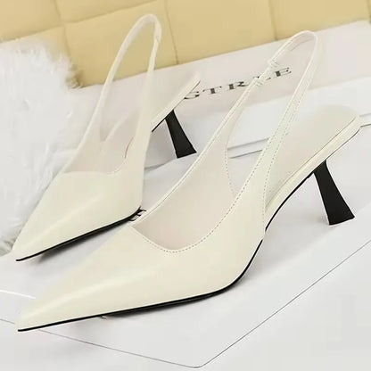 BIGTREE Shoes Summer Women Sandals Patent Leather Kitten Heels Ladies Shoes Hollow Back Strap Sandals Women Sandals Party Shoes