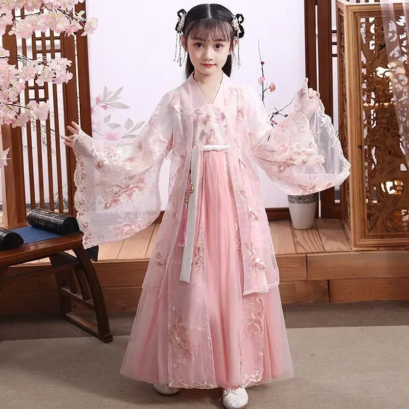 Summer Party Costume Girl Dresses Vintage Kids Clothes Vestido Casual Baby Chinese Hanfu Cosplay Children Princess Girls Dress
